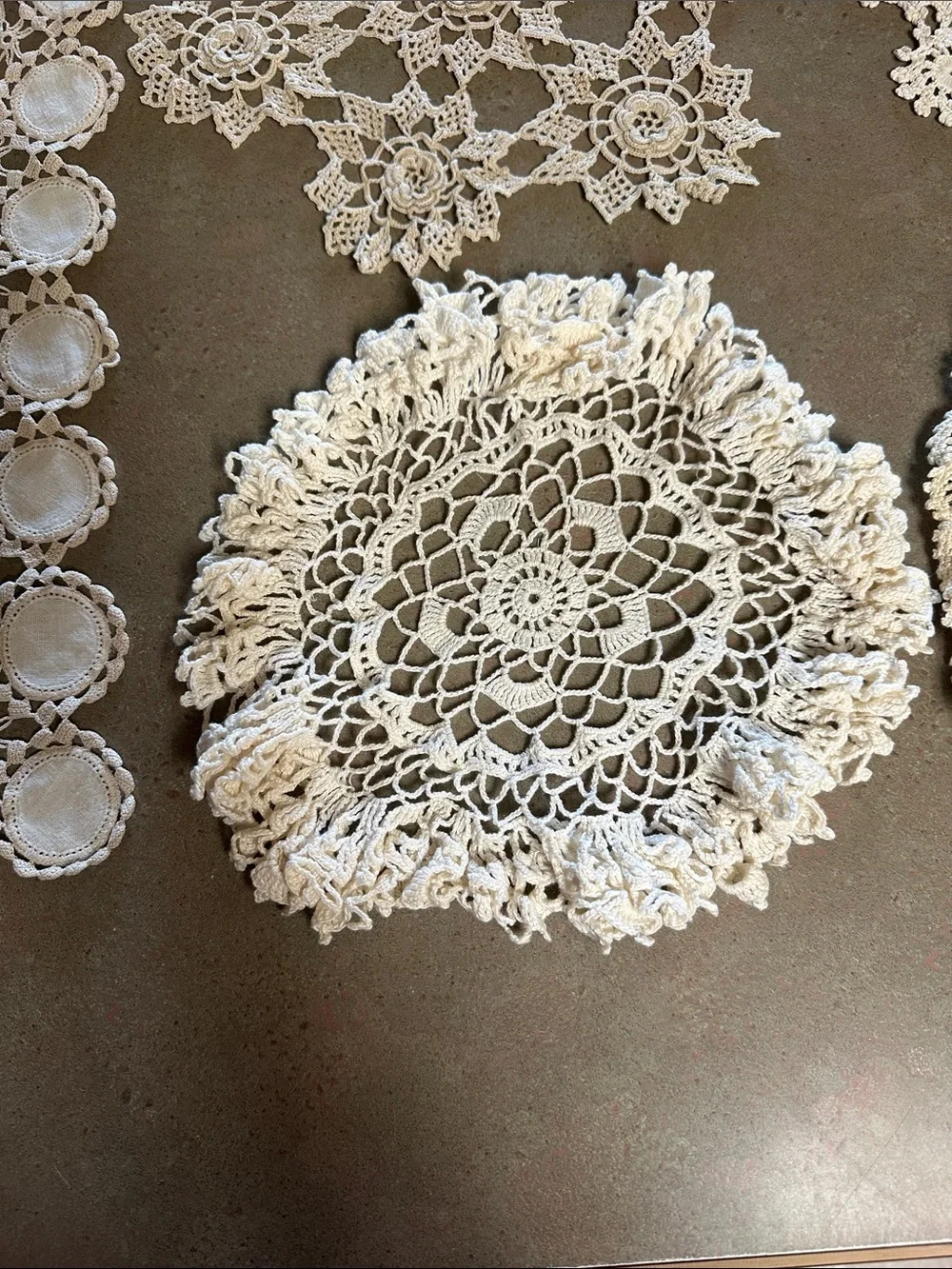 Vintage Crochet Lace Table Runner Doily Lot (6pc) Handmade Linen Cottagecore